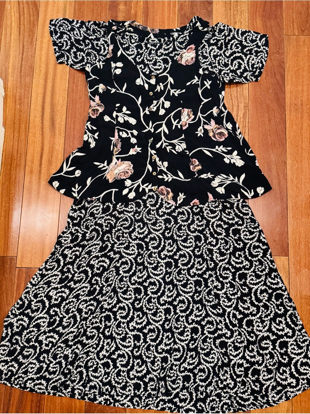 Vintage 90s Nostalgia Layered Floral Rayon Midi Dress Attached Blouse Small